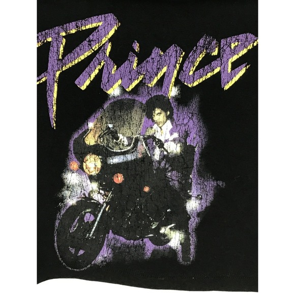Prince Graphic Cropped Tee Black Purple Yellow Distressed Print Women's XXS - Picture 3 of 8